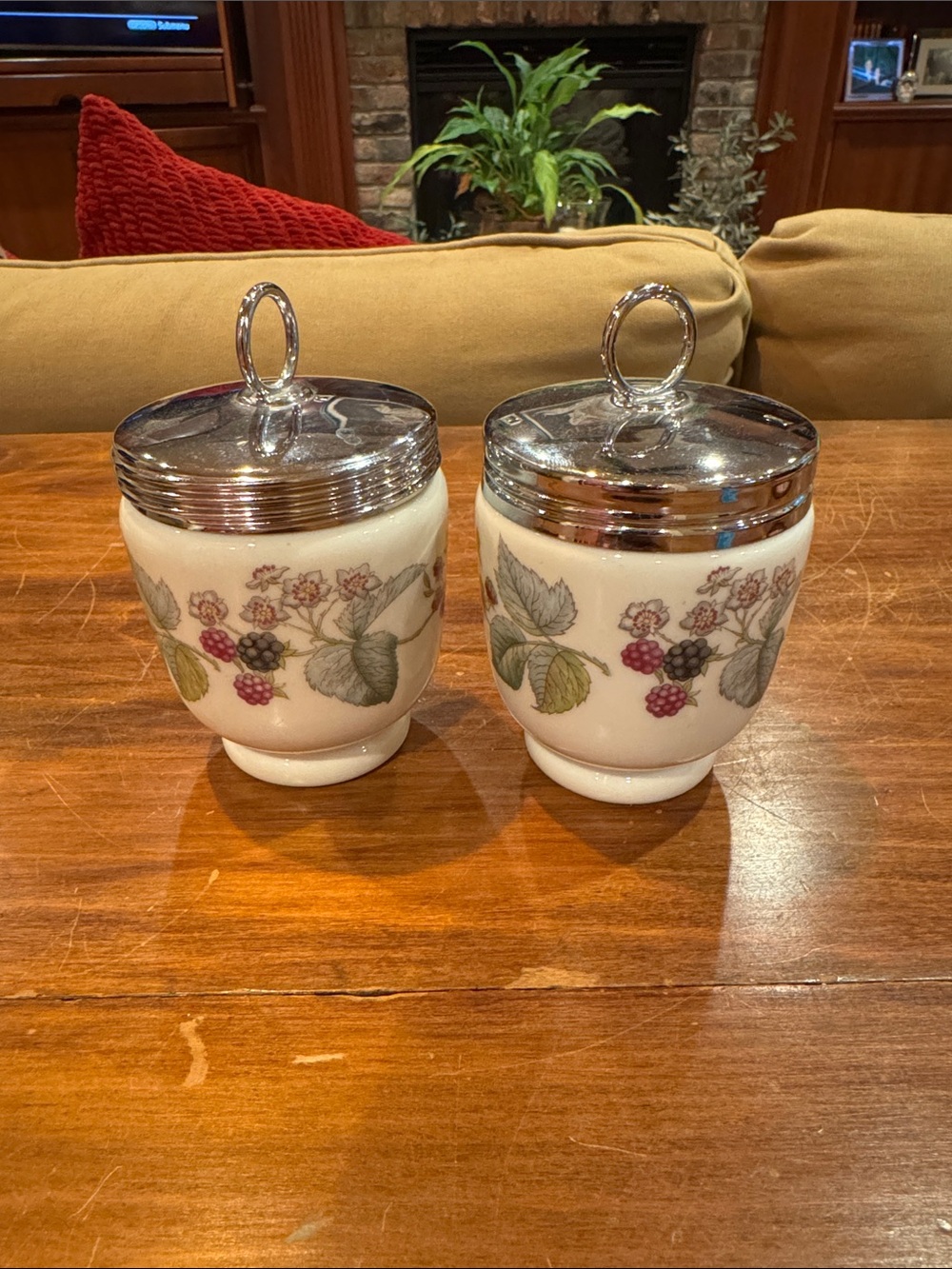 Royal Worcester Lavinia Pattern Set of 2 Egg Coddlers Porcelain England